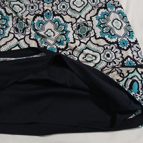 Liz Claiborne Large 5/8th-Sleeve Aqua/Black/White Geometric design Shift Dress - Picture 10 of 14